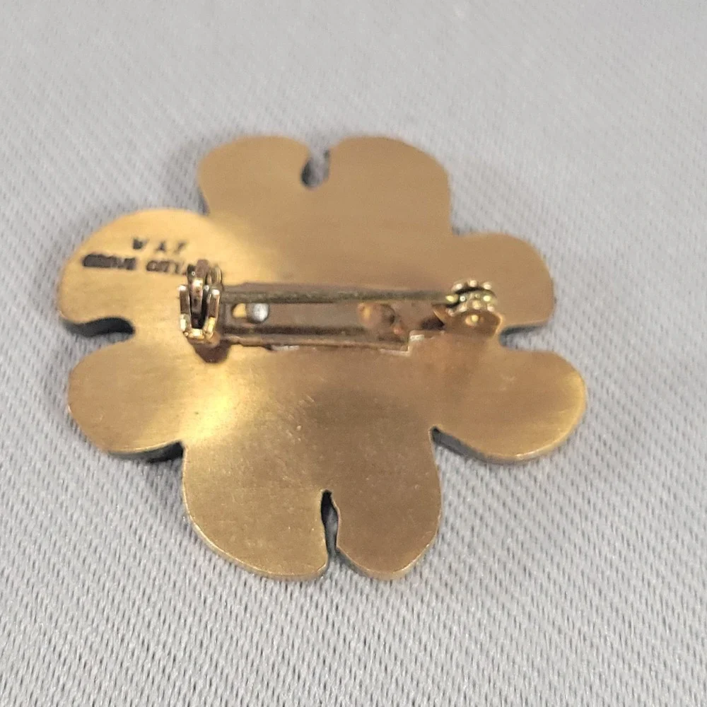 WAF Dogwood Flower Brooch Womens Antiqued Bronze Tone Floral Pin